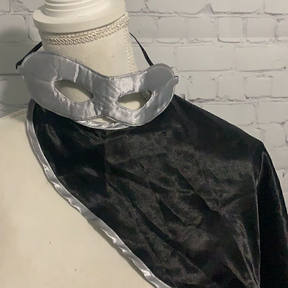 Black cape and Silver Mask Costume